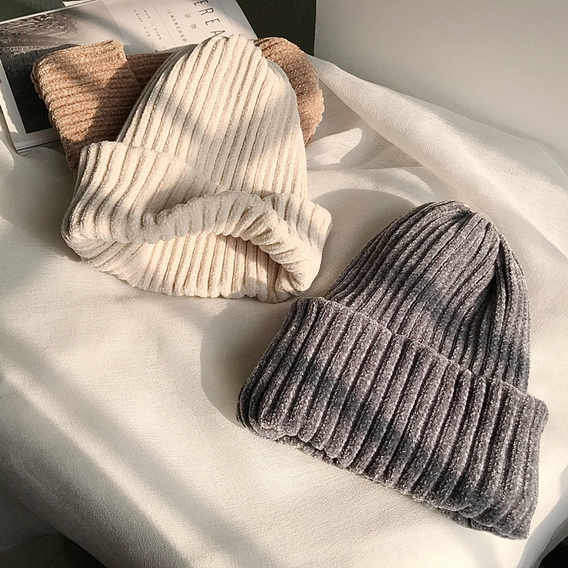 Winter Snow Beanie - Warm Chenille Skullies Cap | emerallda