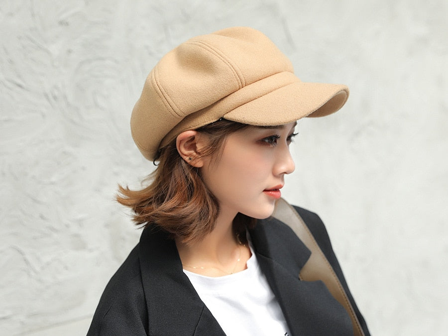 Octagonal Newsboy Cap - Classic Wool Beret | emerallda
